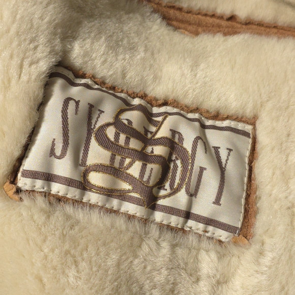 Vtg Synergy Leather Faux Shearling Hooded Coat Sueded Modacrylic Lined, Sz S - Picture 14 of 16